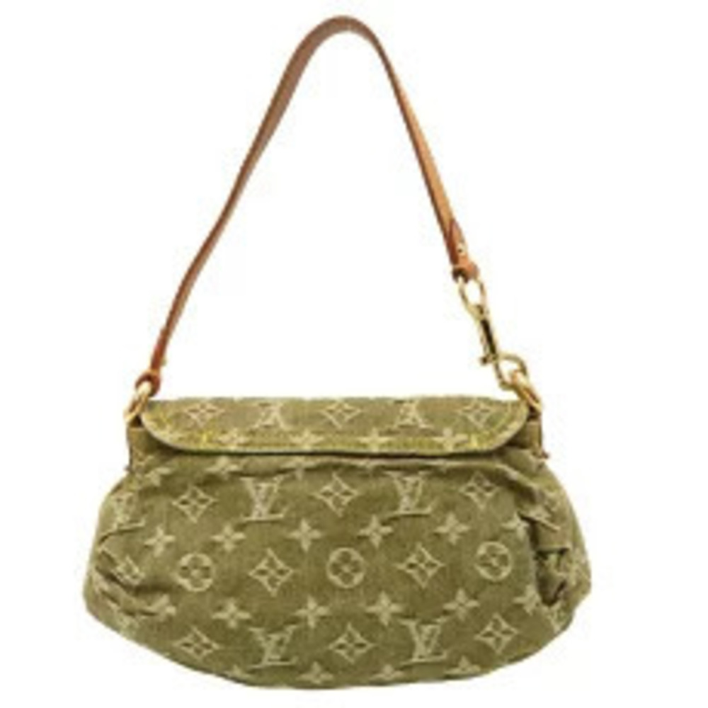 Louis Vuitton Brown Khaki Handbag Monogram Pleaty Denim Green